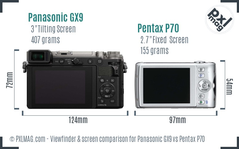 Panasonic GX9 vs Pentax P70 Screen and Viewfinder comparison