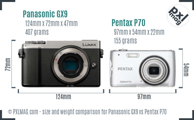 Panasonic GX9 vs Pentax P70 size comparison