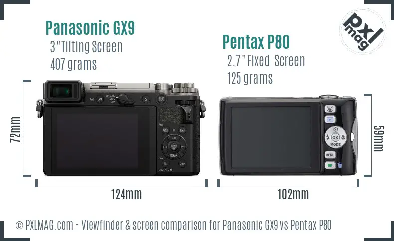 Panasonic GX9 vs Pentax P80 Screen and Viewfinder comparison