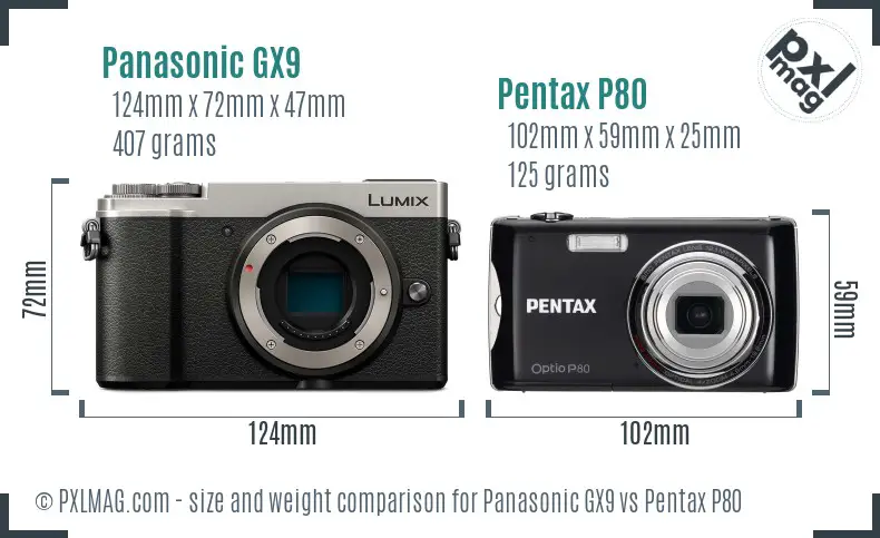 Panasonic GX9 vs Pentax P80 size comparison