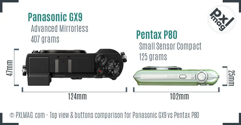 Panasonic GX9 vs Pentax P80 top view buttons comparison
