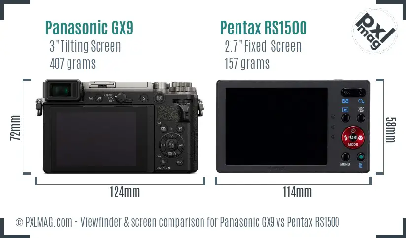 Panasonic GX9 vs Pentax RS1500 Screen and Viewfinder comparison