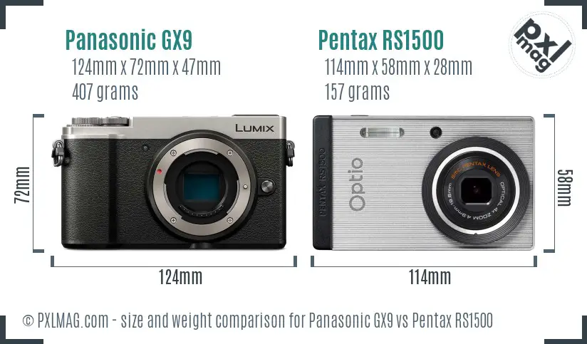 Panasonic GX9 vs Pentax RS1500 size comparison