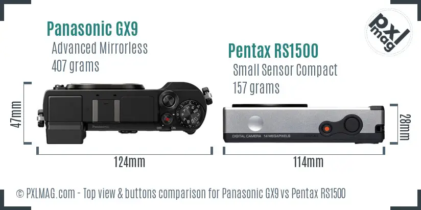 Panasonic GX9 vs Pentax RS1500 top view buttons comparison