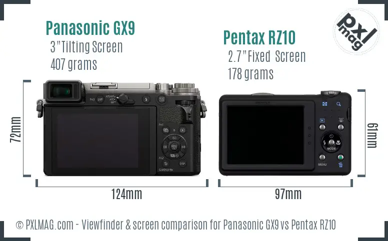 Panasonic GX9 vs Pentax RZ10 Screen and Viewfinder comparison
