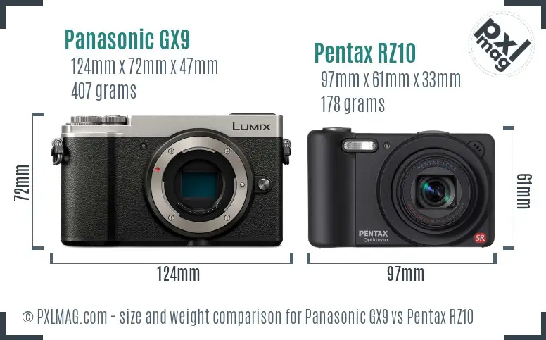 Panasonic GX9 vs Pentax RZ10 size comparison