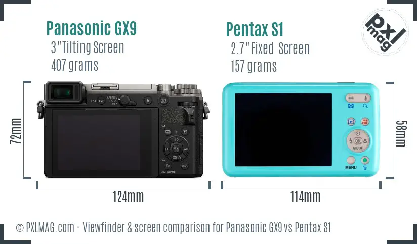 Panasonic GX9 vs Pentax S1 Screen and Viewfinder comparison