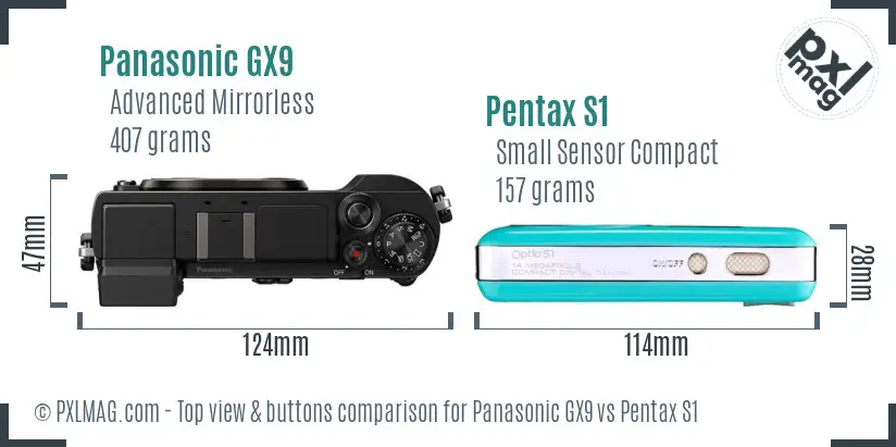 Panasonic GX9 vs Pentax S1 top view buttons comparison