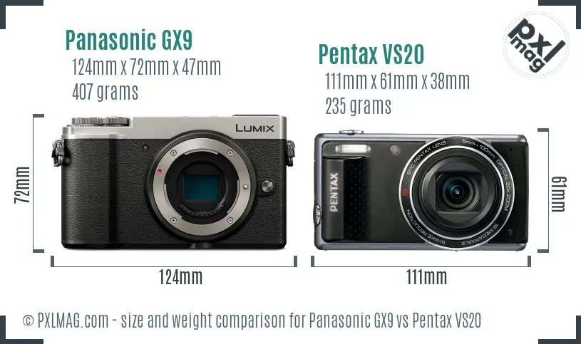 Panasonic GX9 vs Pentax VS20 size comparison