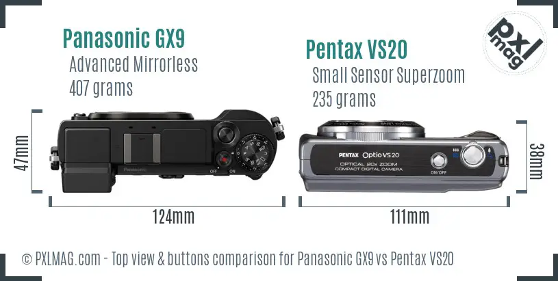 Panasonic GX9 vs Pentax VS20 top view buttons comparison
