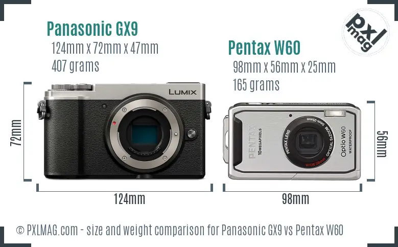 Panasonic GX9 vs Pentax W60 size comparison