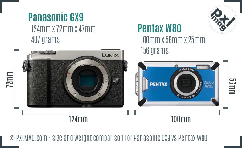 Panasonic GX9 vs Pentax W80 size comparison