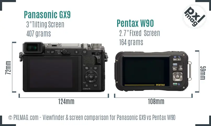 Panasonic GX9 vs Pentax W90 Screen and Viewfinder comparison