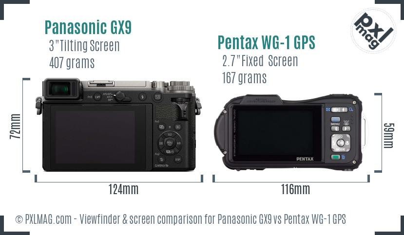 Panasonic GX9 vs Pentax WG-1 GPS Screen and Viewfinder comparison