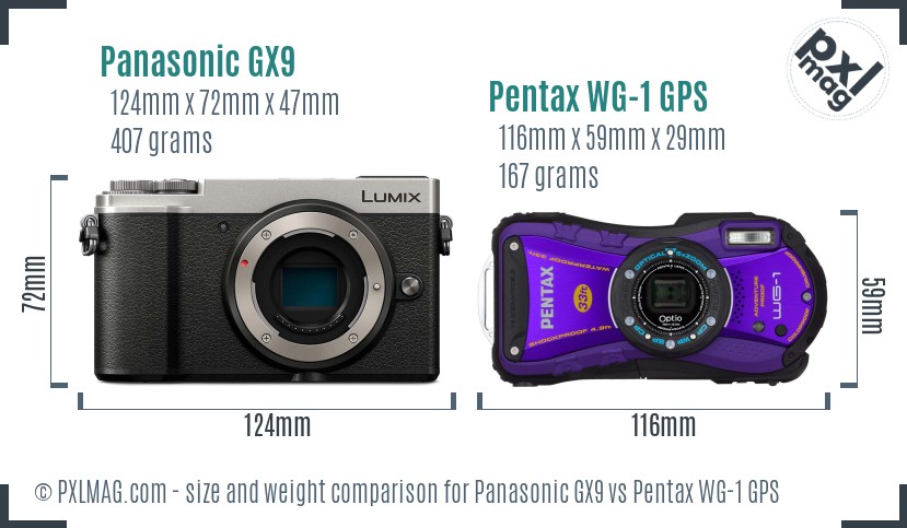 Panasonic GX9 vs Pentax WG-1 GPS size comparison