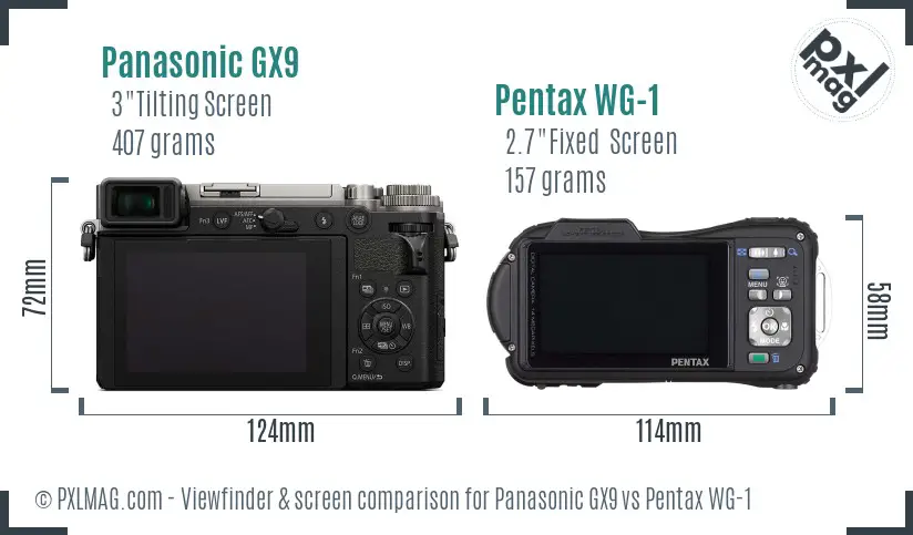 Panasonic GX9 vs Pentax WG-1 Screen and Viewfinder comparison