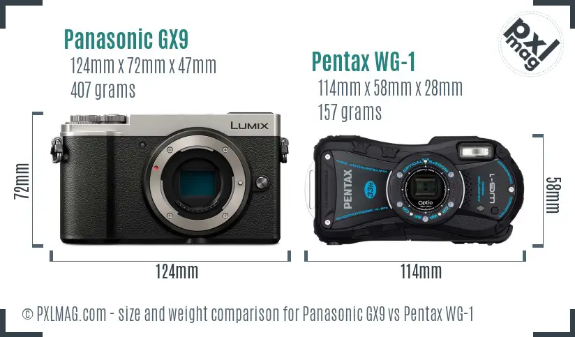 Panasonic GX9 vs Pentax WG-1 size comparison