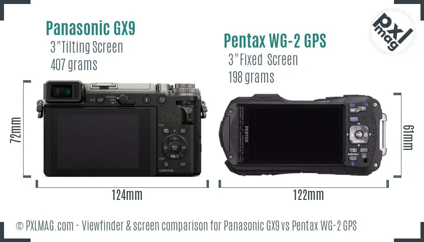 Panasonic GX9 vs Pentax WG-2 GPS Screen and Viewfinder comparison