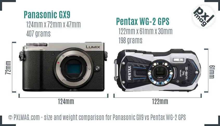 Panasonic GX9 vs Pentax WG-2 GPS size comparison
