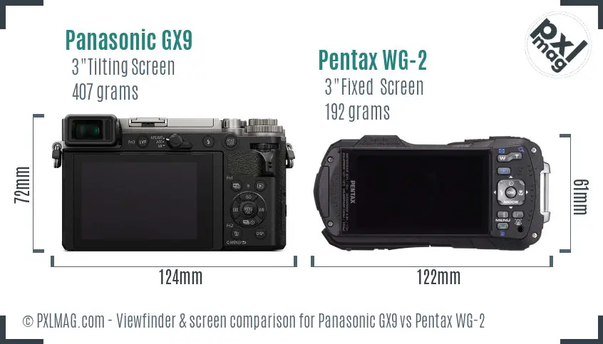 Panasonic GX9 vs Pentax WG-2 Screen and Viewfinder comparison