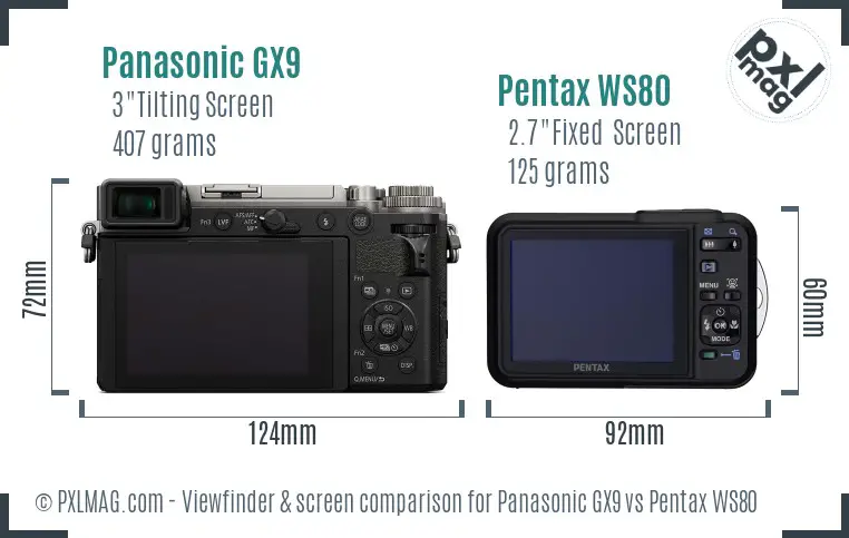 Panasonic GX9 vs Pentax WS80 Screen and Viewfinder comparison