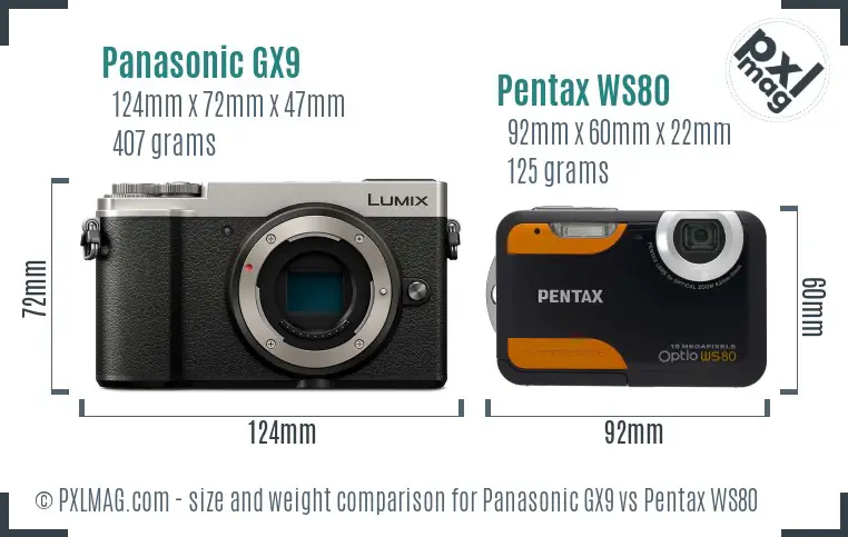 Panasonic GX9 vs Pentax WS80 size comparison