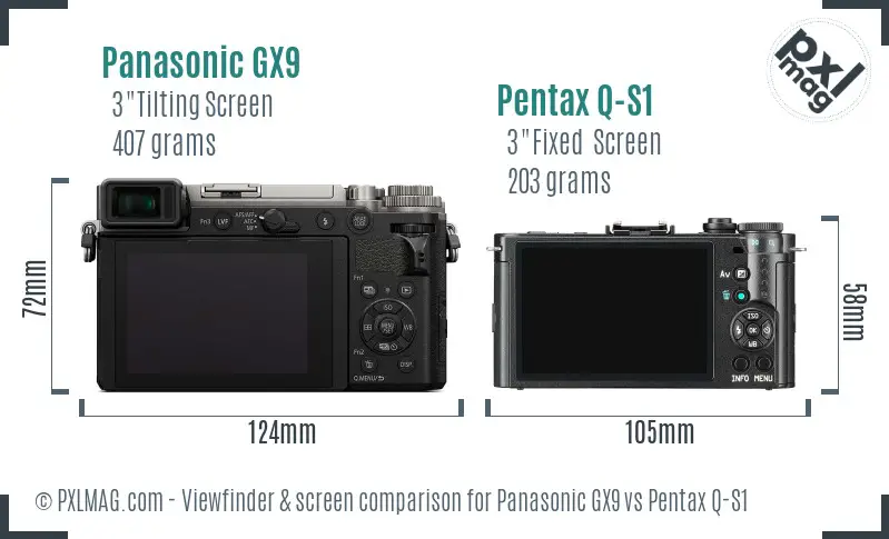 Panasonic GX9 vs Pentax Q-S1 Screen and Viewfinder comparison