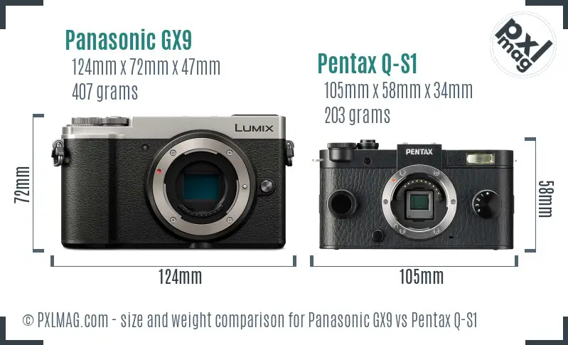 Panasonic GX9 vs Pentax Q-S1 size comparison