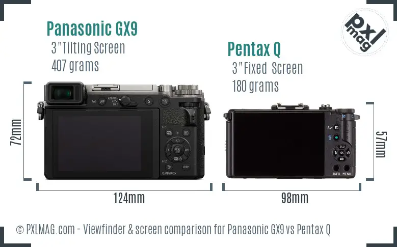 Panasonic GX9 vs Pentax Q Screen and Viewfinder comparison