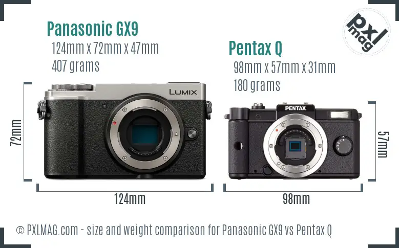 Panasonic GX9 vs Pentax Q size comparison