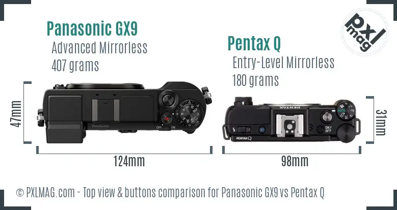 Panasonic GX9 vs Pentax Q top view buttons comparison
