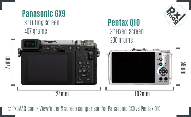 Panasonic GX9 vs Pentax Q10 Screen and Viewfinder comparison