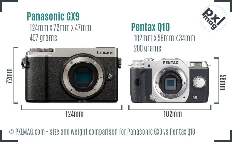 Panasonic GX9 vs Pentax Q10 size comparison