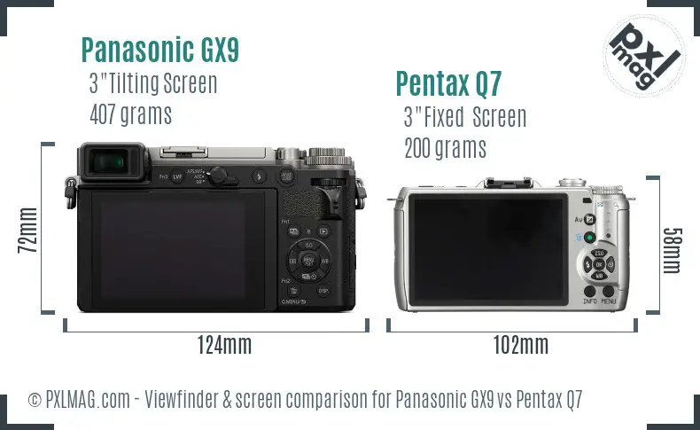 Panasonic GX9 vs Pentax Q7 Screen and Viewfinder comparison
