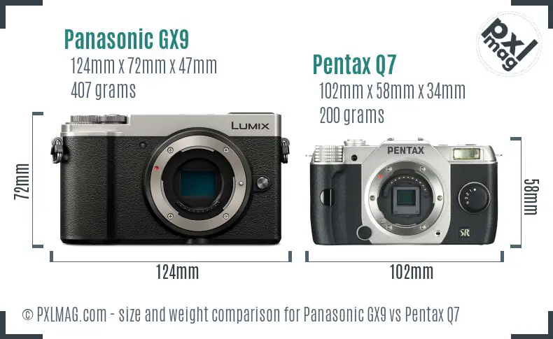Panasonic GX9 vs Pentax Q7 size comparison