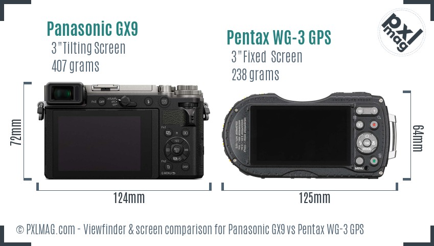 Panasonic GX9 vs Pentax WG-3 GPS Screen and Viewfinder comparison