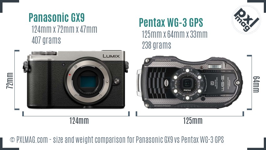 Panasonic GX9 vs Pentax WG-3 GPS size comparison
