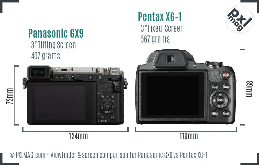 Panasonic GX9 vs Pentax XG-1 Screen and Viewfinder comparison