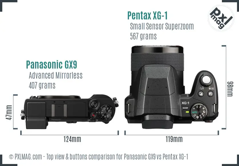 Panasonic GX9 vs Pentax XG-1 top view buttons comparison