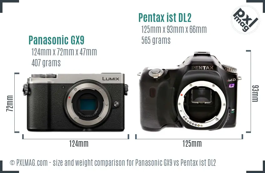 Panasonic GX9 vs Pentax ist DL2 size comparison
