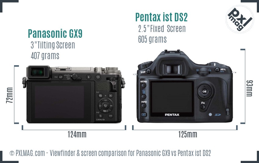 Panasonic GX9 vs Pentax ist DS2 Screen and Viewfinder comparison