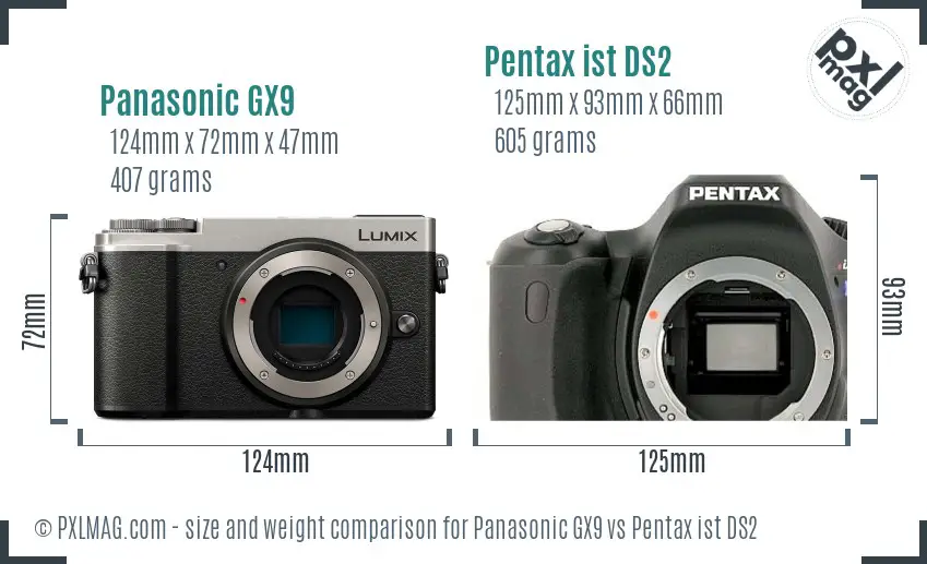 Panasonic GX9 vs Pentax ist DS2 size comparison
