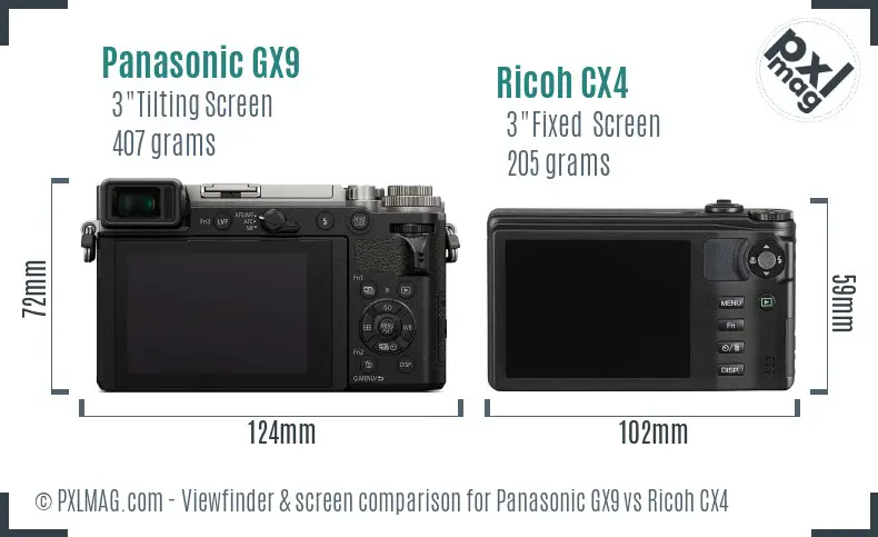 Panasonic GX9 vs Ricoh CX4 Screen and Viewfinder comparison Panasonic GX9 vs Ricoh CX4 Screen and Viewfinder comparison