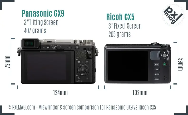 Panasonic GX9 vs Ricoh CX5 Screen and Viewfinder comparison Panasonic GX9 vs Ricoh CX5 Screen and Viewfinder comparison