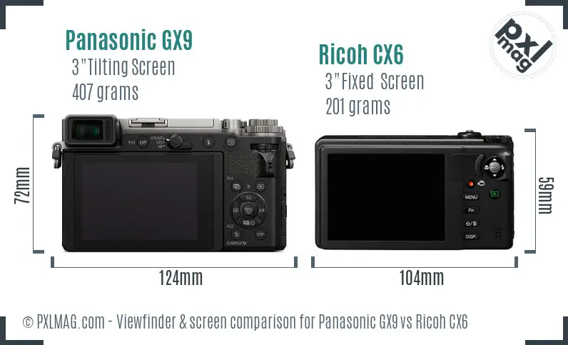 Panasonic GX9 vs Ricoh CX6 Screen and Viewfinder comparison