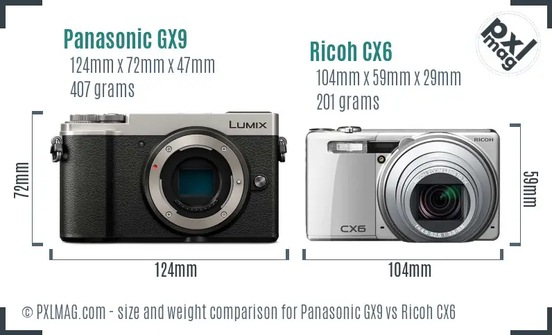 Panasonic GX9 vs Ricoh CX6 size comparison