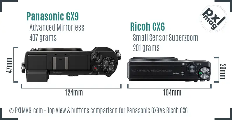Panasonic GX9 vs Ricoh CX6 top view buttons comparison