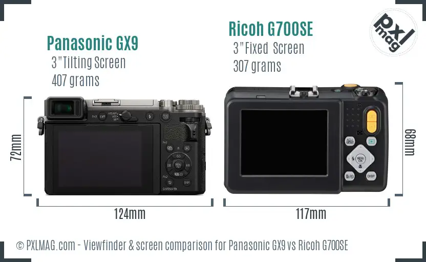 Panasonic GX9 vs Ricoh G700SE Screen and Viewfinder comparison