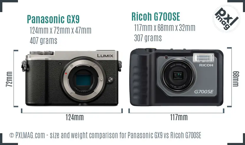 Panasonic GX9 vs Ricoh G700SE size comparison Panasonic GX9 vs Ricoh G700SE size comparison