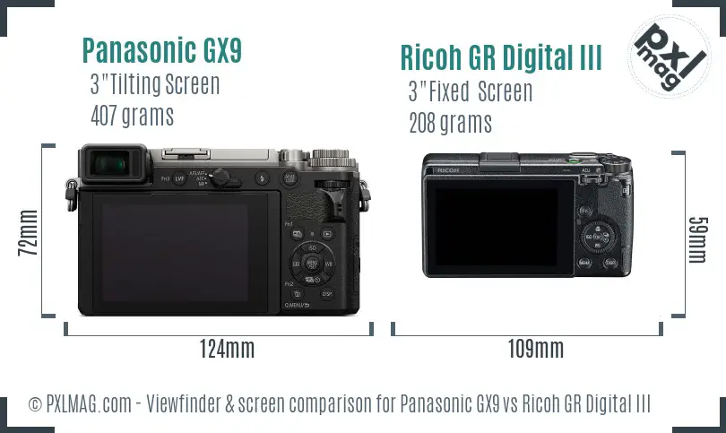 Panasonic GX9 vs Ricoh GR Digital III Screen and Viewfinder comparison